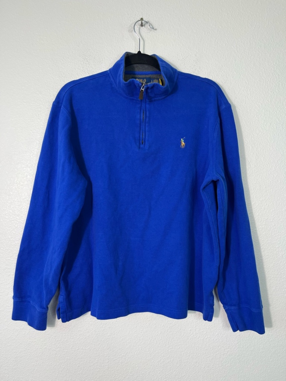 Polo Ralph Lauren Estate-Rib Quarter-Zip Pullover Blue Sweater Size Large